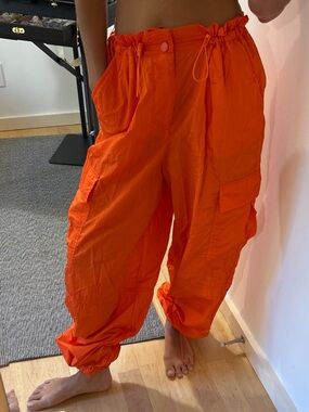 High-Waist Cargo Jogger Pants in Bright Orange